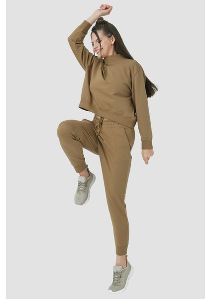 Rosetta Dik Yaka Pamuklu Örme Crop Sweatshirt 1056