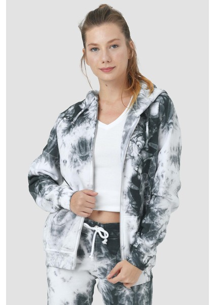 Ela Kapüşonlu 2 İplik Fermuar Detaylı Loose Fit Örme Sweatshirt 1051