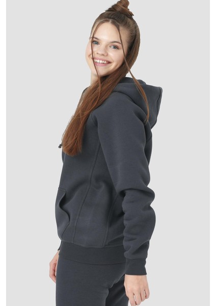 Ela Kapüşonlu 2 İplik Fermuar Detaylı Loose Fit Örme Sweatshirt 1051