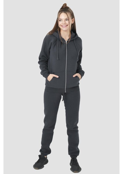 Ela Kapüşonlu 2 İplik Fermuar Detaylı Loose Fit Örme Sweatshirt 1051