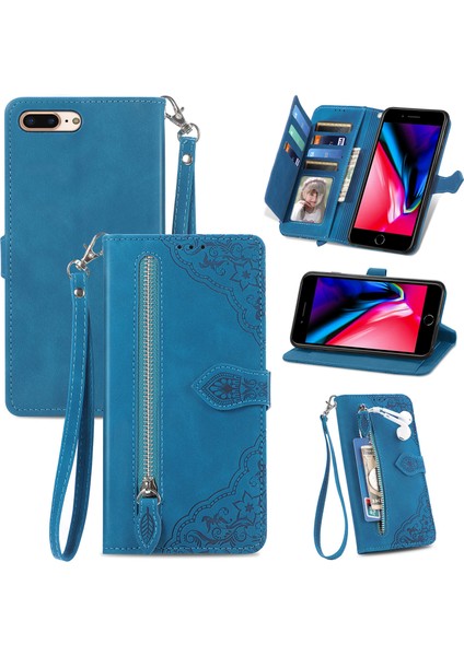 Ile Uyumlu iPhone 7 Plus/8 Plus Fermuarlı Kese Manyetik Kart Tutacağı Bilek Kayışlı Cüzdan Kesesi iPhone 7 Plus/8 Plus (Yurt Dışından) indirimleri