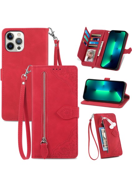 Ile Uyumlu iPhone 11 Pro Max Fermuarlı Kese Manyetik Kart Tutacağı Bilek Kayışlı Cüzdan Kesesi iPhone 11 Pro Max (Yurt Dışından)