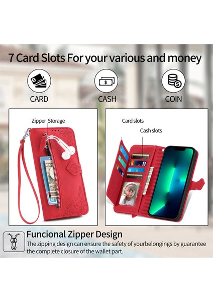 Ile Uyumlu iPhone 13 Pro Fermuarlı Kese Manyetik Kart Tutacağı Bilek Kayışlı Cüzdan Kesesi iPhone 13 Pro (Yurt Dışından)
