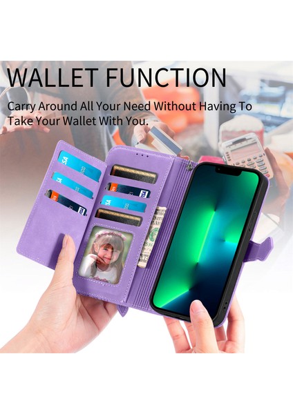 Ile Uyumlu iPhone 13 Pro Fermuarlı Kese Manyetik Kart Tutacağı Bilek Kayışlı Cüzdan Kesesi iPhone 13 Pro (Yurt Dışından)