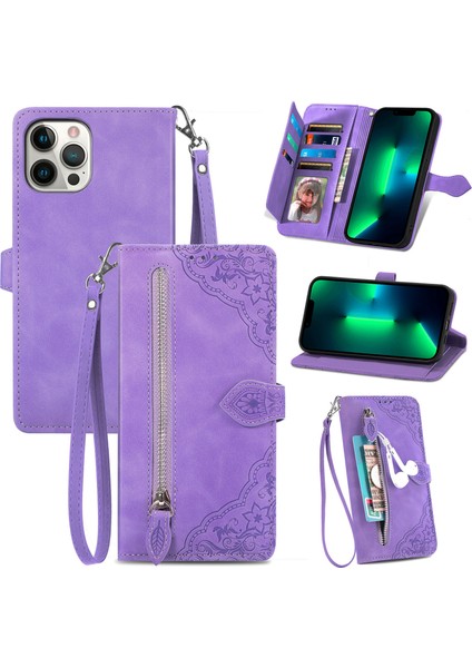 Ile Uyumlu iPhone 12 Pro Max Fermuarlı Kese Manyetik Kart Tutacağı Bilek Kayışlı Cüzdan Kesesi iPhone 12 Pro Max (Yurt Dışından)