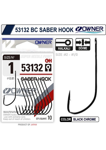 53132 Saber Hook Black Chrome Japon Iğne Balıkmarketim