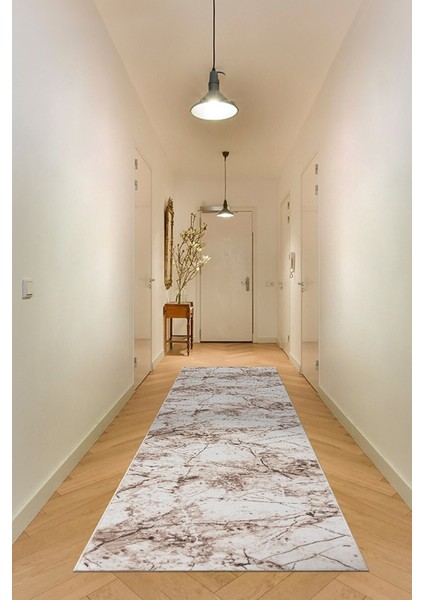 Yıkanabilir Kaymaz Tabanlı Silvia Kesme Rulo Halı Yolluk Kahve-Bej-Krem fiyatları