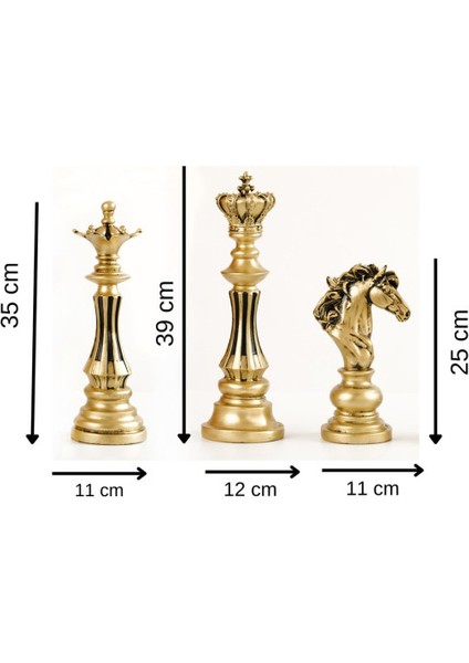 Üçlü Satranç Seti Şah Vezir At Dekoratif Biblo