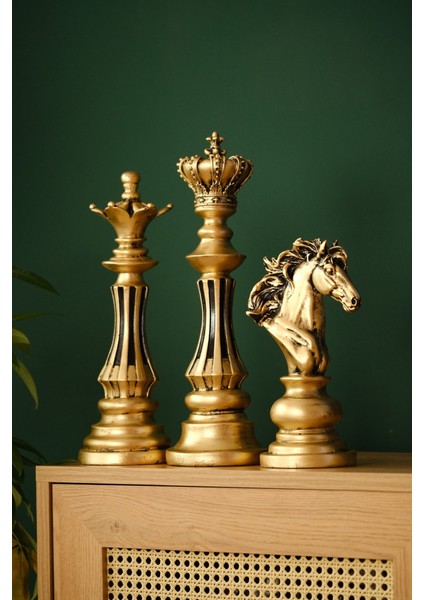 Üçlü Satranç Seti Şah Vezir At Dekoratif Biblo fiyatları