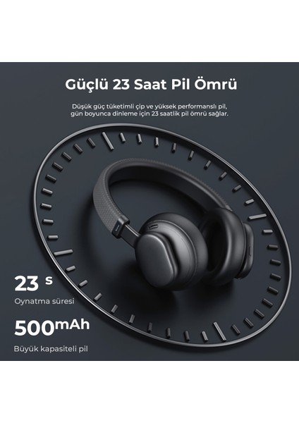 Soundcraft H1 ANC Headphone 35dB'e kadar Hibrit Aktif Gürültü Engelleme, 40mm Dinamik Sürücülü, 47.5 Saat Çalma Süreli Katlanabilir Kulak Üstü Bluetooth 5.3 Kulaklık Siyah