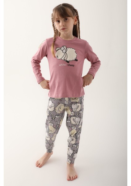 2633 White Sheep Kız Çocuk Uzun Kol Pijama Takım
