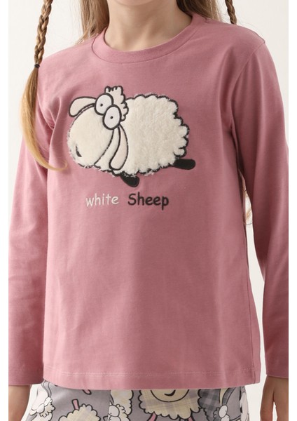 2633 White Sheep Kız Çocuk Uzun Kol Pijama Takım