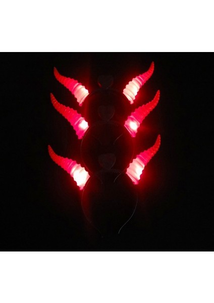 Parti Aksesuar Kırmızı Renk LED Işıklı Kıvrımlı Boynuz Taç 27X18 cm