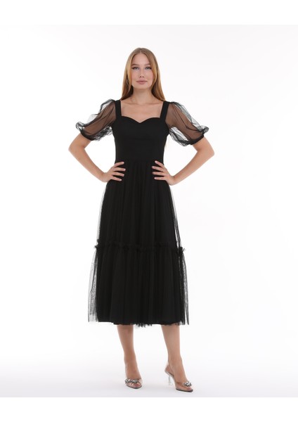 Kalp Yaka Esnek Tül Abiye Elbise