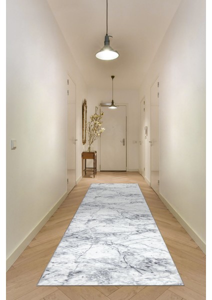 Yıkanabilir Kaymaz Tabanlı Silvia Kesme Rulo Halı Yolluk Gri-Beyaz-Siyah fiyatları