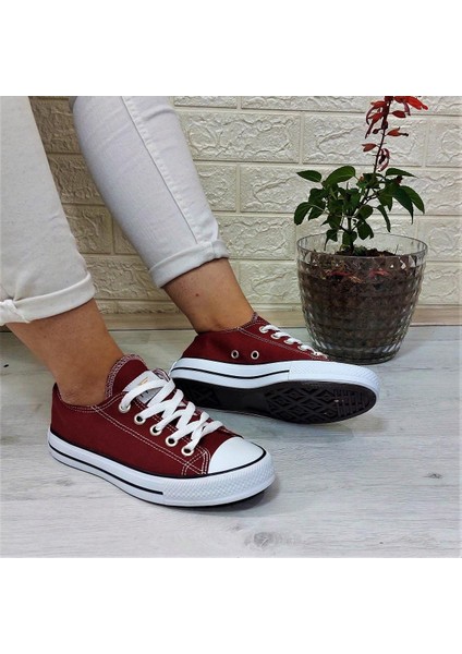 554 Bordo Kısa Sneaker Keten Spor Ayakkabı