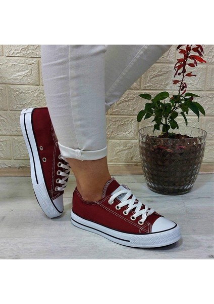 554 Bordo Kısa Sneaker Keten Spor Ayakkabı