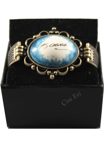 Mavi Zeminde Atatürk İmzalı Çini Bileklik