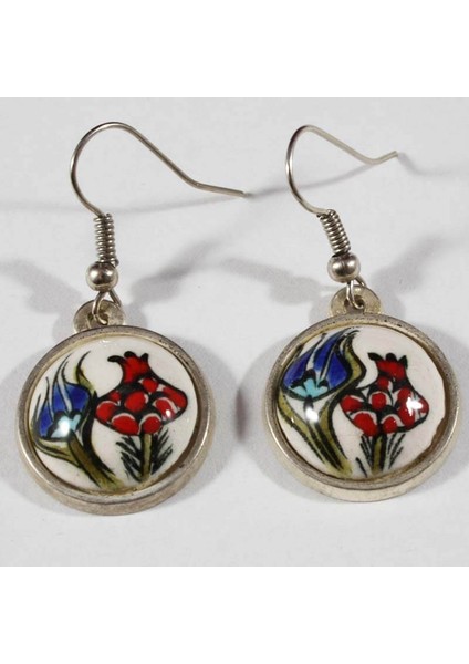 Çift Lale İznik Çini Küpe