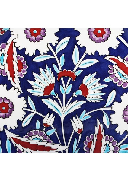 Mavi Beyaz Lotus Desenli İznik Çini Tabak