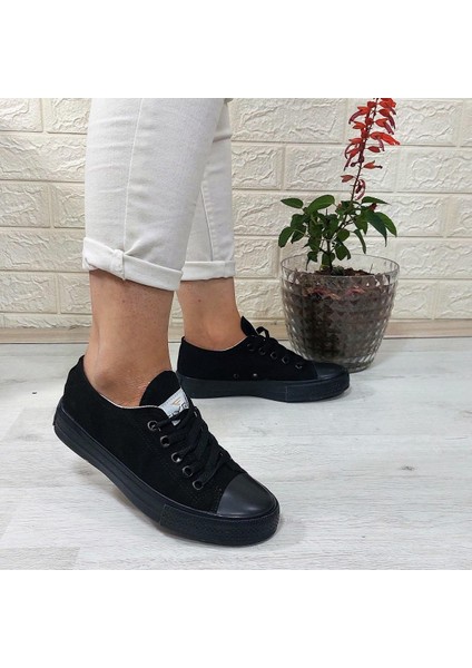 554 Siyah-Siyah Kısa Sneaker Keten Spor Ayakkabı indirimleri