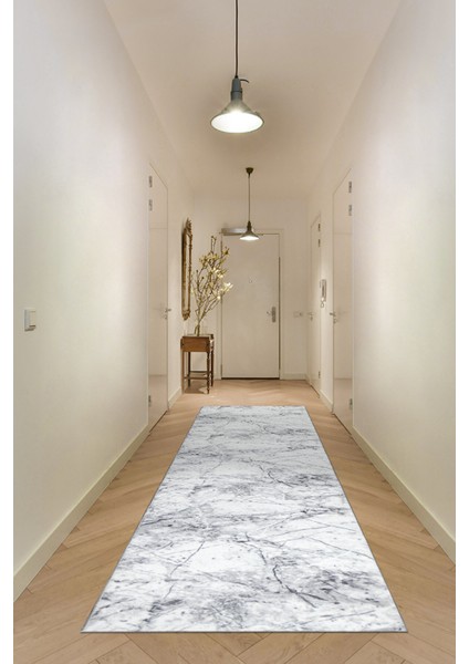 Yıkanabilir Kaymaz Tabanlı Silvia Kesme Rulo Halı Yolluk Gri-Beyaz-Siyah fiyatları