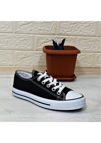 554 Siyah-Beyaz Kısa Sneaker Keten Spor Ayakkabı indirimleri