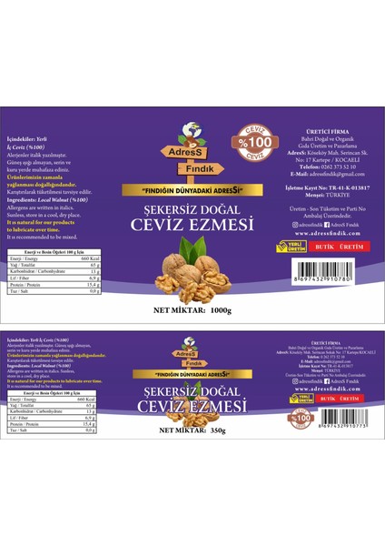 - Şekersiz Doğal Ceviz Ezmesi 1 Kg fiyatları