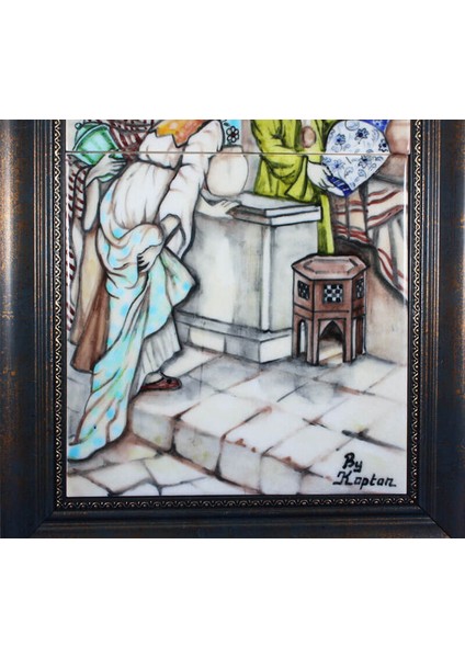 Osmanlıda Pazar Sahnesi 20*40cm Çini Pano fiyatları