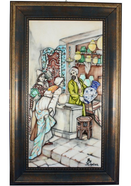 Osmanlıda Pazar Sahnesi 20*40cm Çini Pano modelleri