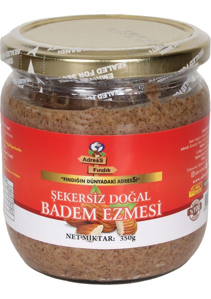 AdresS Fındık -  Şekersiz Doğal Badem Ezmesi 350 g