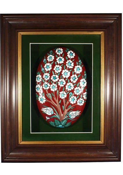 Hayat Ağacı Paspartulu Oval Çini