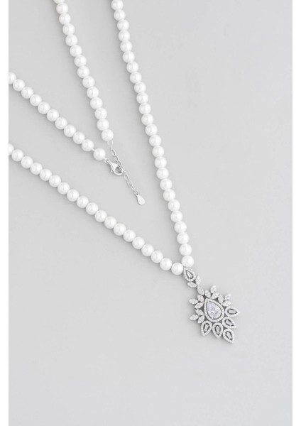 Kraliyet Incisi 18 Ayar Beyaz Altın Kaplama Gümüş Tasarım Gerdanlık