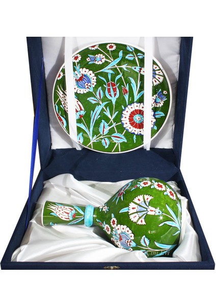 Gece Bahçesi Desenli İznik Çini Vazo Tabak Set