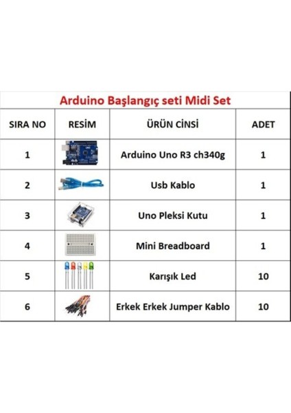 Arduino Başlangıç Seti Midi 6 Parça 24 Adet fiyatları