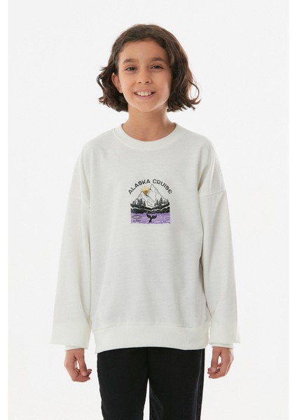 Baskılı Bisiklet Yaka Kız Çocuk Sweatshirt