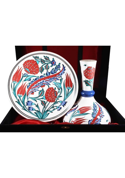 Vip Düğün Hediyesi İznik Çini Vazo ve Tabak Set