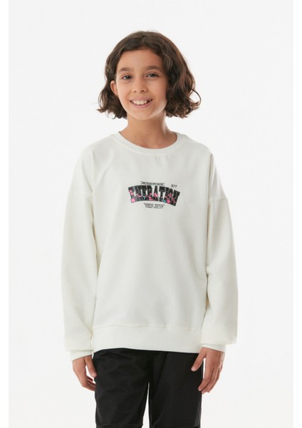 Baskılı Bisiklet Yaka Kız Çocuk Sweatshirt