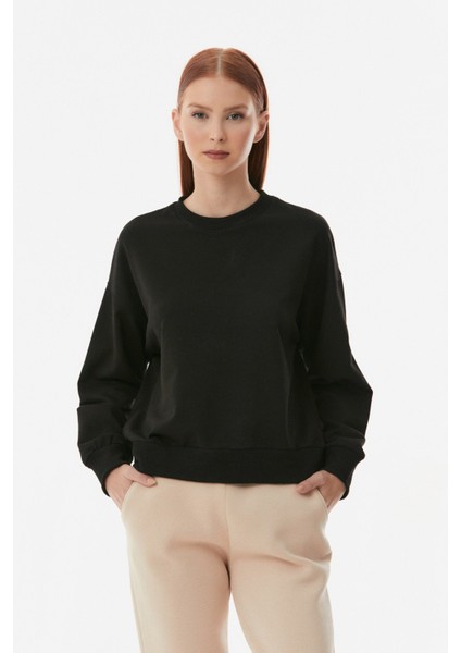 Basic Bisiklet Yaka Oversize Sweatshirt