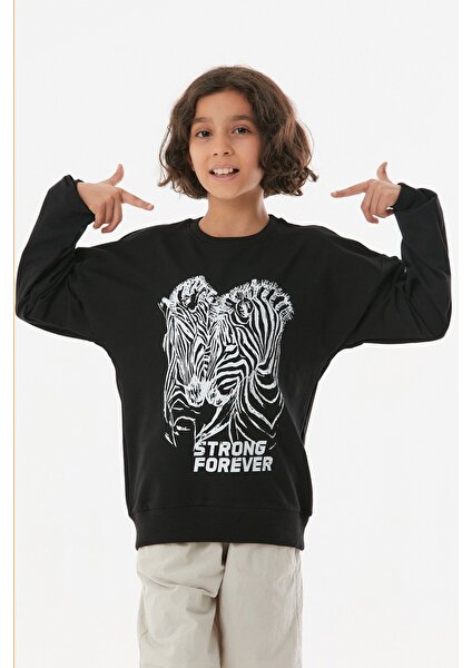 Zebra Baskılı Kız Çocuk Sweatshirt