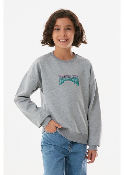 Baskılı Bisiklet Yaka Kız Çocuk Sweatshirt