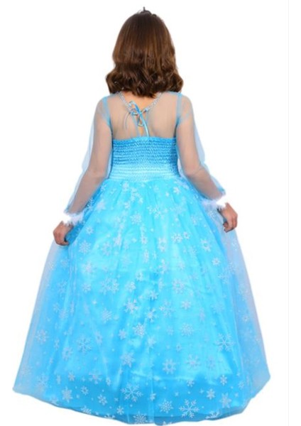 Prenses Elsa Kostümü Uzun Kollu Elsa Kostümü 1-12 Yaş Taç-Asa-Eldiven Hediyeli fiyatları