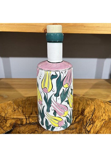 Sarı ve Pembe Lale Desenli Çini Yağdanlık