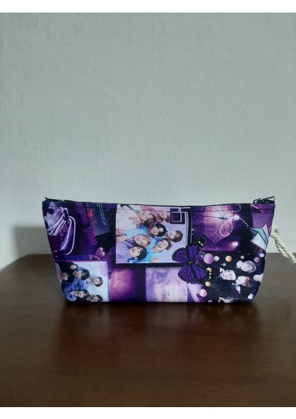 Kpop - Bts Kolaj Mor Desenli Tasarım Kalemlik - Makyaj Çantası