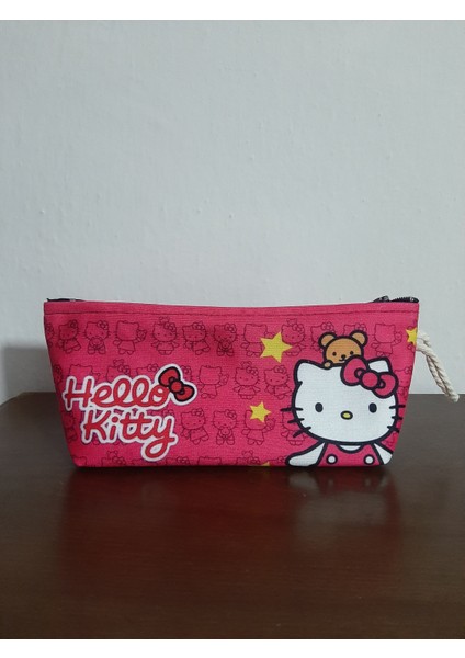 Hello Kity Yıldızlı Pembe Desenli Tasarım Kalemlik - Makyaj Çantası