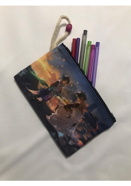 Genshin Impact Desenli Tasarım Bez Kalemlik Cüzdan