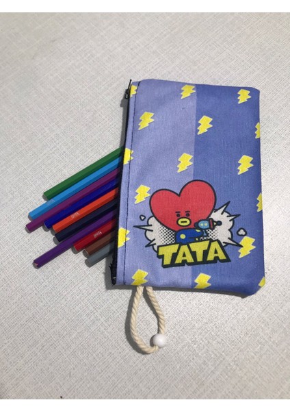 BTS-KPOP-BT21- Tata Desenli Tasarım Bez Kalemlik - Cüzdan