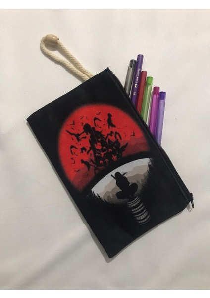 Naruto Logo Desenli Tasarım Bez Kalemlik - Cüzdan