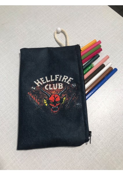 Stranger Things-Hellfire Desenli Tasarım Bez Kalemlik - Cüzdan