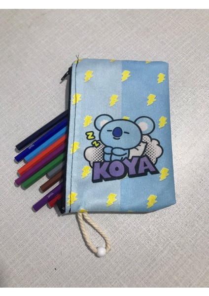 BTS-BT21 -Kpop Koya Desenli Tasarım Bez Kalemlik - Cüzdan